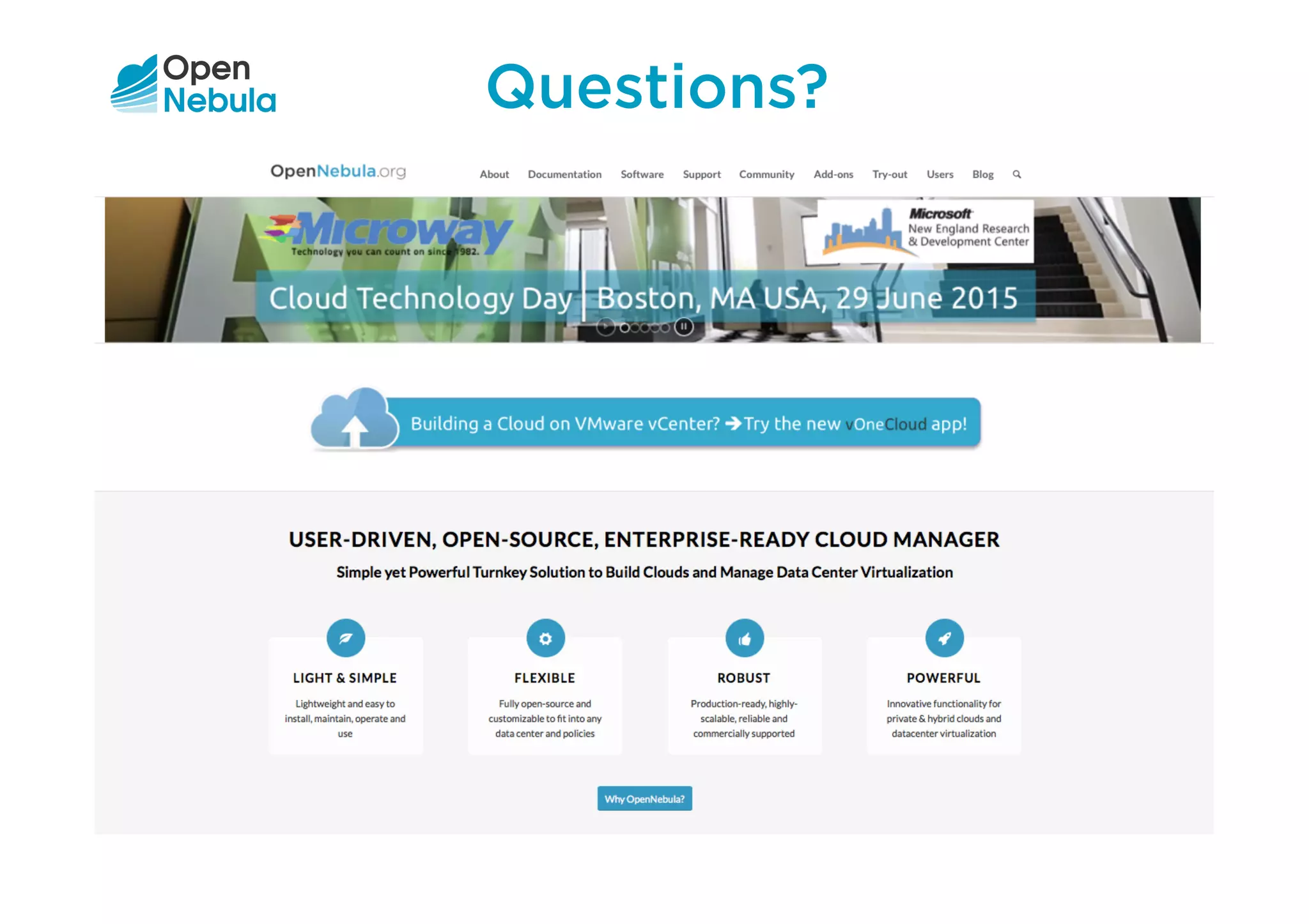 23OpenNebula – Hands-on Workshop!
Questions?
Questions?
 