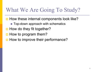What We Are Going To Study? 
 How these internal components look like? 
 Top-down approach with schematics 
 How do they fit together? 
 How to program them? 
 How to improve their performance? 
7 
 