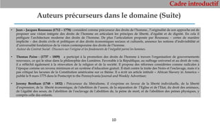 Cadre introductif
10
Auteurs précurseurs dans le domaine (Suite)
• Jean – Jacques Rousseau (1712 – 1778) : considéré comme...