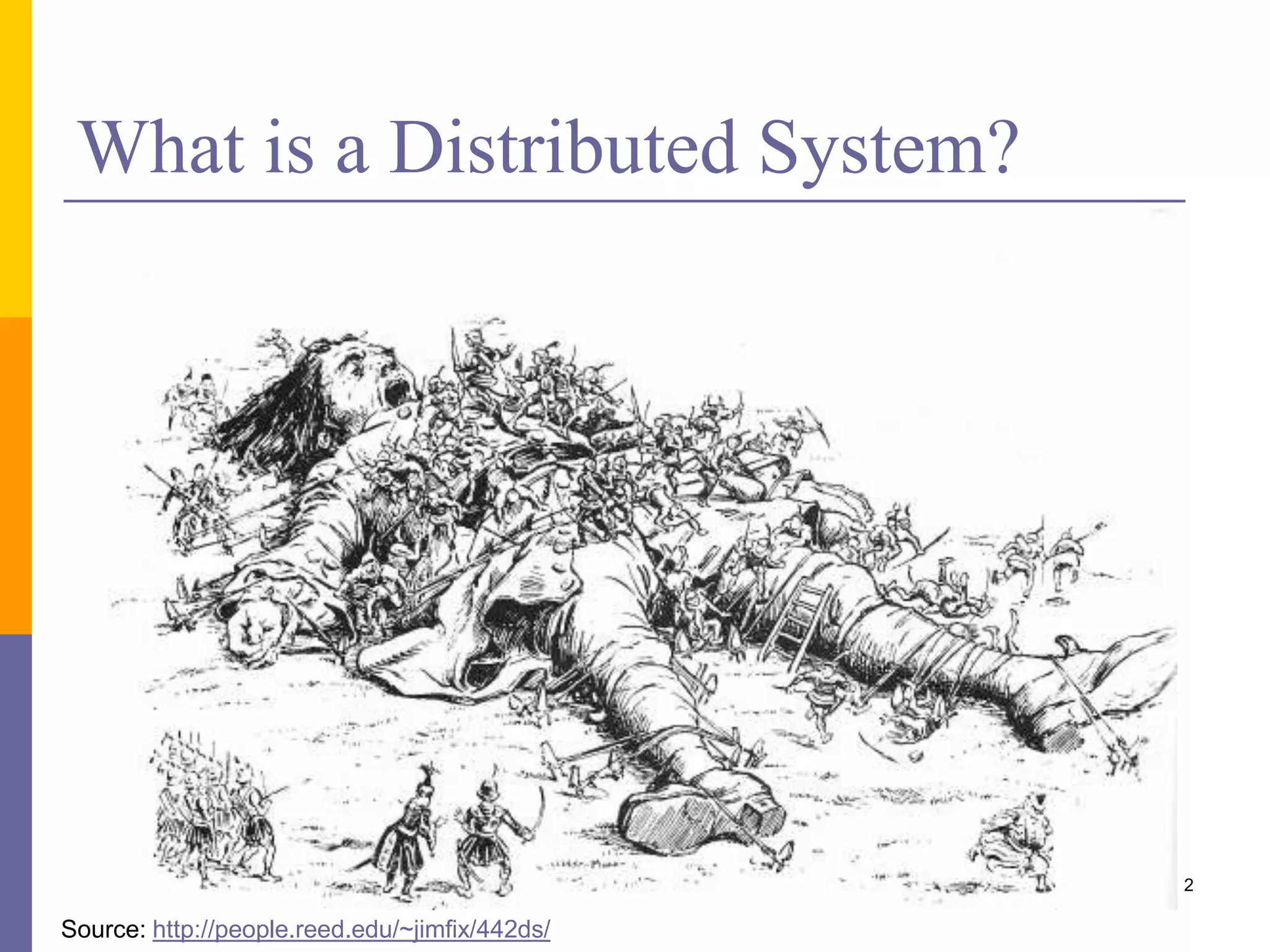 What is a Distributed System? 2 Source: http://people.reed.edu/~jimfix/442ds/ 