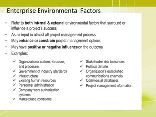 Project Management Office (PMO) – Cont’dHome for project managers: Maintain a centralized office from which project managers are loaned out to work on projects.Internal consulting and mentoring: Advise employees about best  practices.Project management software tools: Select and maintain project management tools for use by employees.Portfolio management: Establish a staff of program managers who can manage multiple projects that are related, such as infrastructure technologies, desktop applications and so on, and allocate resources accordingly.