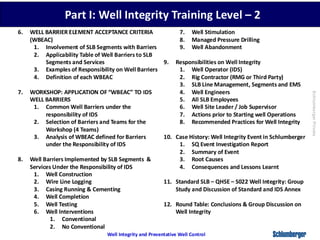 Slb Completion AWARENESS on WELL INTEGRITY along the lifetime of a well, whether it is ...