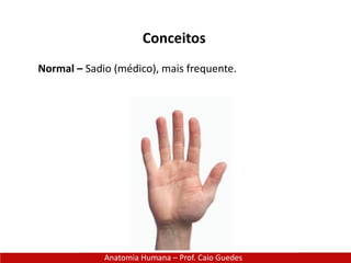 Anatomia Humana – Prof. Caio Guedes
Conceitos
Normal – Sadio (médico), mais frequente.
 