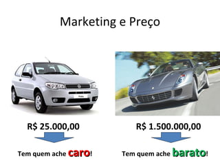 Marketing e Preço




  R$ 25.000,00             R$ 1.500.000,00

Tem quem ache   caro!   Tem quem ache   barato!
 