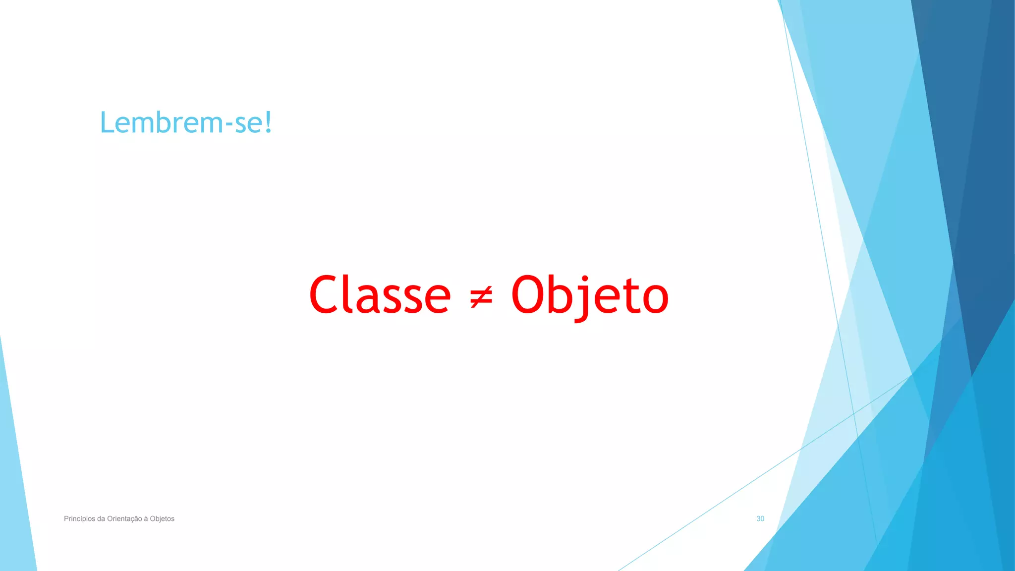 Classe ≠ Objeto
Princípios da Orientação à Objetos 30
Lembrem-se!
 