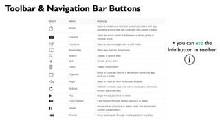 Toolbar & Navigation Bar Buttons
+ you can use the
Info button in toolbar
 