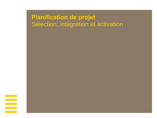 Planification de projet
Sélection, intégration et activation
 
