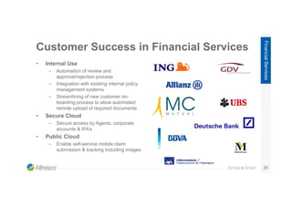 Customer Success in Financial Services
• Internal Use
– Automation of review and
approval/rejection process
– Integration ...