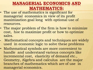 relationship of managerial economics with mathematics
