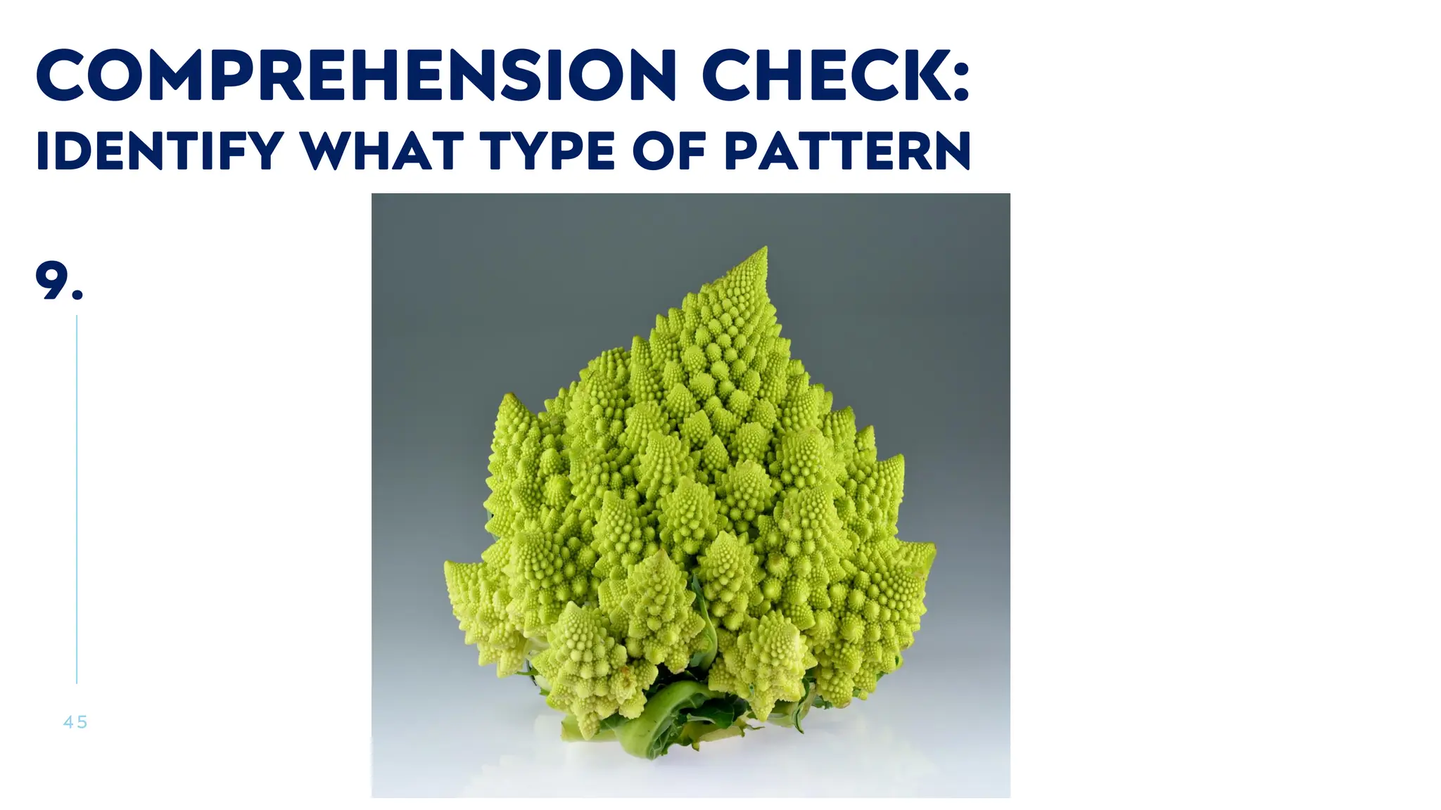 4 5
COMPREHENSION CHECK:
IDENTIFY WHAT TYPE OF PATTERN
9.
 