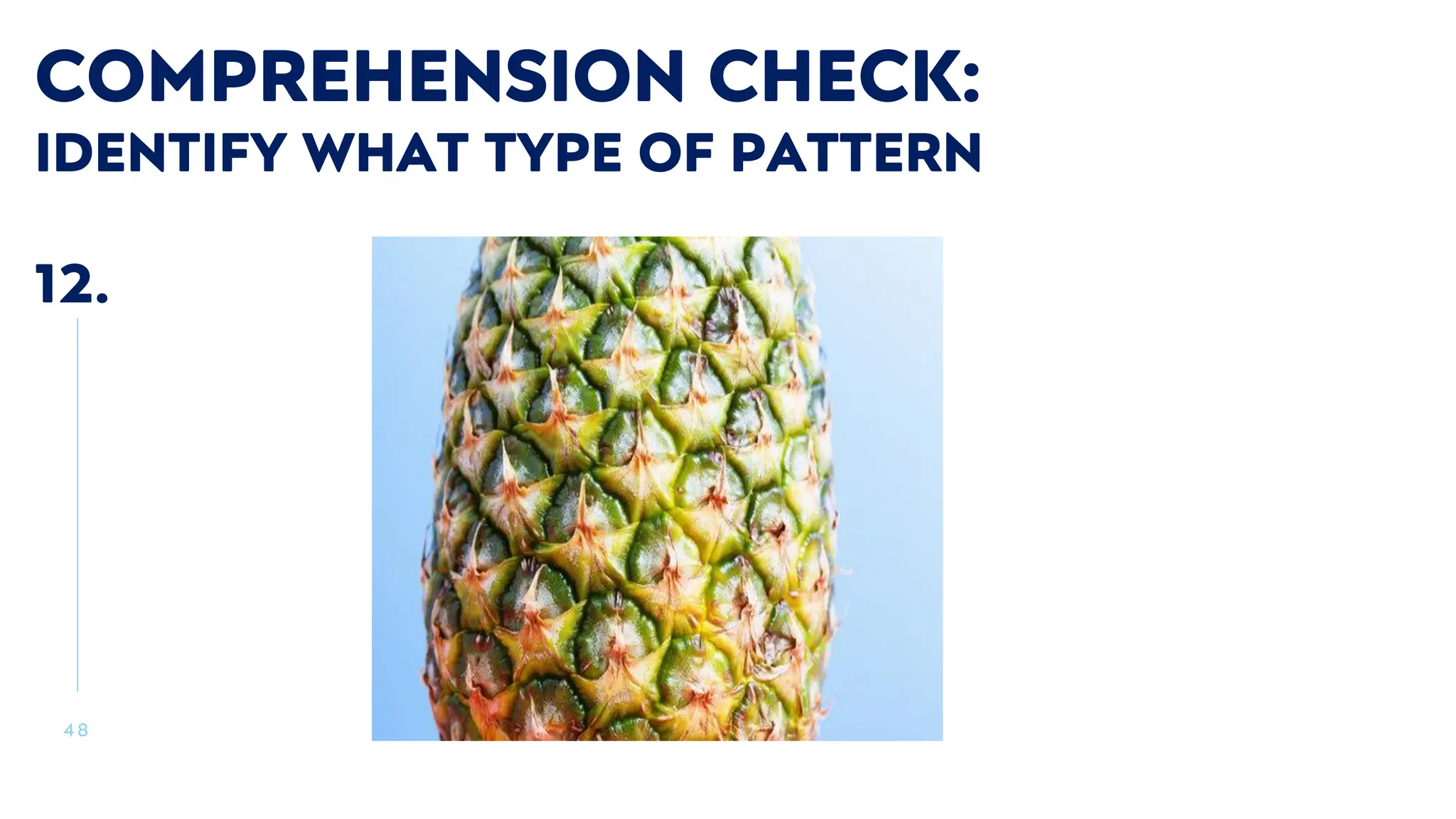 4 8
COMPREHENSION CHECK:
IDENTIFY WHAT TYPE OF PATTERN
12.
 