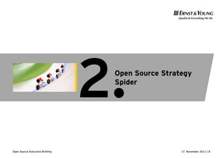 17. November 2011 | 8Open Source Executive Briefing
Open Source Strategy
Spider
2.
 