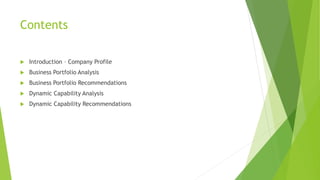 Contents
 Introduction – Company Profile
 Business Portfolio Analysis
 Business Portfolio Recommendations
 Dynamic Cap...
