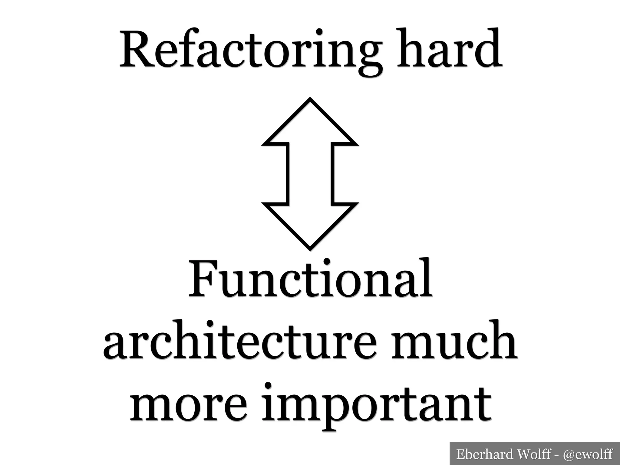 Eberhard Wolff - @ewolff
Refactoring hard
Functional
architecture much
more important
 