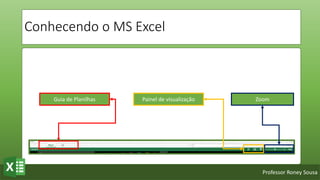 Professor Roney Sousa
Conhecendo o MS Excel
Guia de Planilhas Painel de visualização Zoom
 
