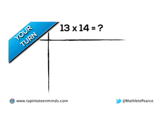 @MathletePearcewww.tapintoteenminds.com
13 x 14 = ?
 