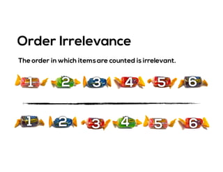 Order Irrelevance
The order in which itemsare counted is irrelevant.
1 2 3 4 5 6
1 2 3 4 5 6
 