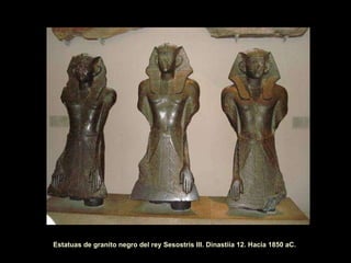 Estatuas de granito negro del rey Sesostris III. Dinastiía 12. Hacia 1850 aC.  