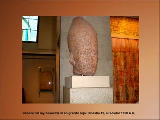 Cabeza del rey Sesostris III en granito rojo. Dinastia 12, alrededor 1850 A.C.   