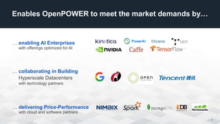 Enables OpenPOWER to meet the market demands by…
| 23
… enabling AI Enterprises
with offerings optimized for AI
… collaborating in Building
Hyperscale Datacenters
with technology partners
… delivering Price-Performance
with cloud and software partners
 