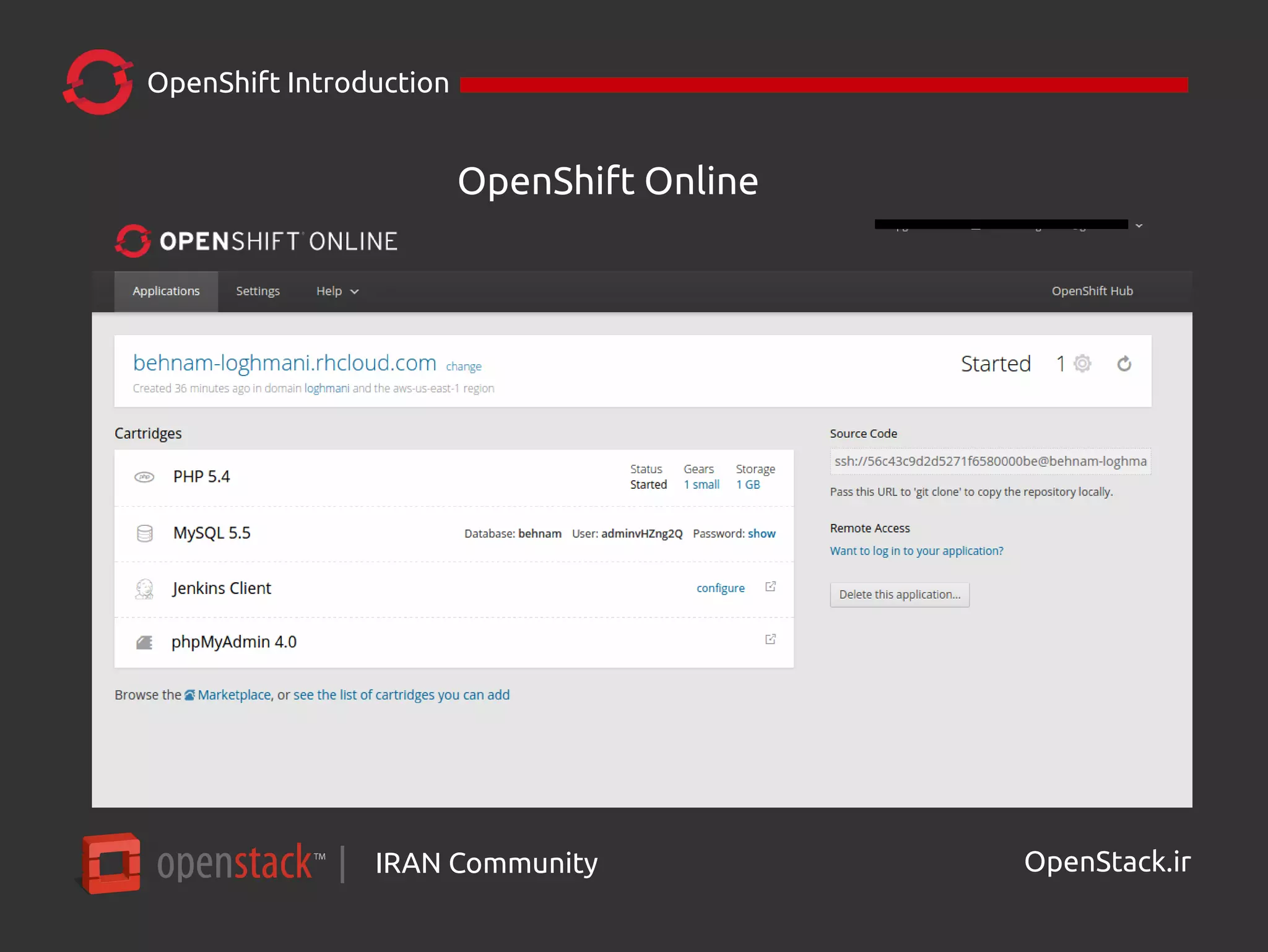 IRAN Community| OpenStack.ir
OpenShift Introduction
OpenShift Online
 
