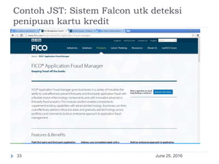 Contoh JST: Sistem Falcon utk deteksi
penipuan kartu kredit
June 25, 201633
 