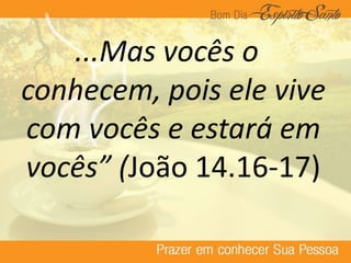 ...Mas vocês o
conhecem, pois ele vive
com vocês e estará em
vocês” (João 14.16-17)
 