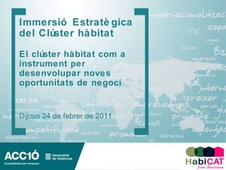 Immersió Estratègica del Clúster hàbitat El clúster hàbitat com a instrument per desenvolupar noves oportunitats de negoci Dijous 24 de febrer de 2011 