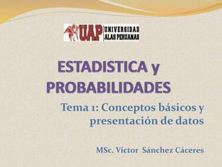 Tema 1: Conceptos básicos y
presentación de datos
MSc. Víctor Sánchez Cáceres
 