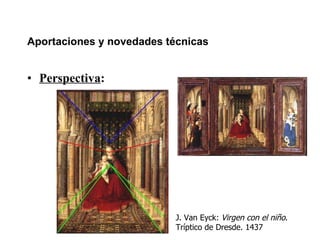 Aportaciones y novedades técnicas Perspectiva : J. Van Eyck:  Virgen con el niño . Tríptico de Dresde. 1437 