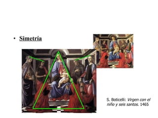Simetría S. Boticelli:  Virgen con el niño y seis santos . 1465 