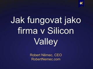 Jak fungovat jako firma
v Silicon Valley
Robert Němec, CEO
RobertNemec.com
 