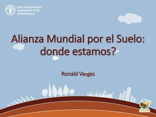 RECARBONIZATION OF GLOBAL SOILS
Alianza Mundial por el Suelo:
donde estamos?
Ronald Vargas
 