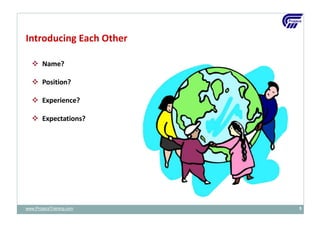  Name?
 Position?
 Experience?
 Expectations?
Introducing Each Other
www.ProjacsTraining.com 5
 