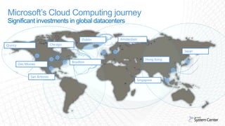 Microsoft’s Cloud Computing journeySignificant investments in global datacenters AmsterdamDublinChicagoQuincyJapanHong KongBoydtonDes MoinesSan AntonioSingapore