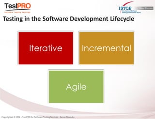 Iterative 
Incremental 
Agile 
Testing in the Software Development Lifecycle  