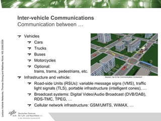Lecture
Vehicle
Networks,
Thomas
Strang
and
Matthias
Röckl,
WS
2008/2009
Inter-vehicle Communications
Communication betwee...