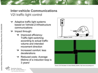 Lecture
Vehicle
Networks,
Thomas
Strang
and
Matthias
Röckl,
WS
2008/2009
Inter-vehicle Communications
V2I traffic light co...