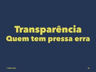 Transparência
Quem tem pressa erra
© VTEX, 2016 30
 