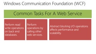 Windows Communication Foundation (WCF) 
Common Tasks For A Web Service 
 