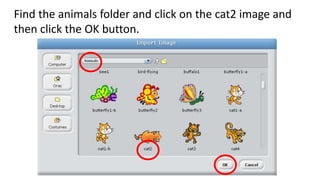 Find the animals folder and click on the cat2 image and
then click the OK button.
 