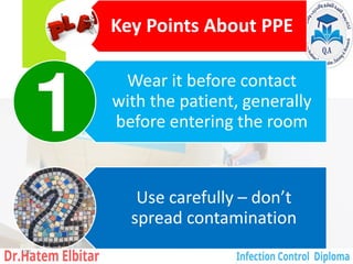 Key Points About PPE
Wear it before contact
with the patient, generally
before entering the room
Use carefully – don’t
spread contamination
106
 