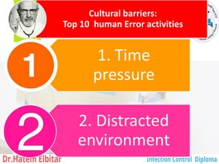 Cultural barriers:
Top 10 human Error activities
1. Time
pressure
2. Distracted
environment
148
 