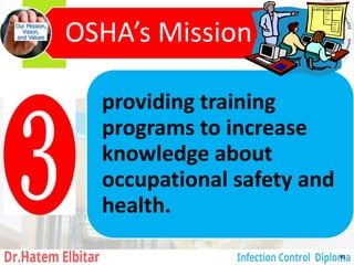 OSHA’s Mission
providing training
programs to increase
knowledge about
occupational safety and
health.
65
65
 