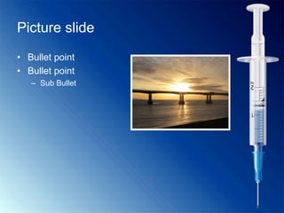 Picture slide
• Bullet point
• Bullet point
– Sub Bullet
 