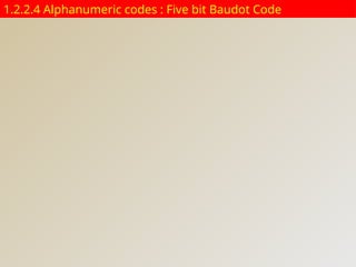 1.2.2.4 Alphanumeric codes : Five bit Baudot Code
 