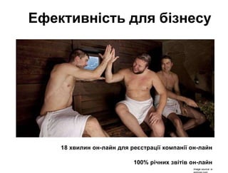 Ефективність для бізнесу
18 хвилин он-лайн для реєстрації компанії он-лайн
100% річних звітів он-лайн
Image source: e-
 