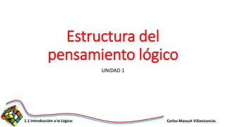 Carlos Massuh Villavicencio.1.1 Introducción a la Lógica:
Estructura del
pensamiento lógico
UNIDAD 1
 