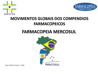 FARMACOPEIA MERCOSUL
MOVIMENTOS GLOBAIS DOS COMPENDIOS
FARMACOPEICOS
Fonte: Monica Soares - Cofar
 