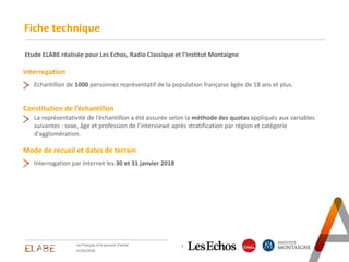 Interrogation
Fiche technique
2
Constitution de l’échantillon
Mode de recueil et dates de terrain
La représentativité de l...